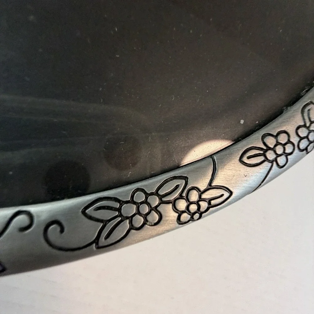 Vintage Pewter Tone Floral Oval Picture Frame 8x6 W/Glass Velvet Back Easel